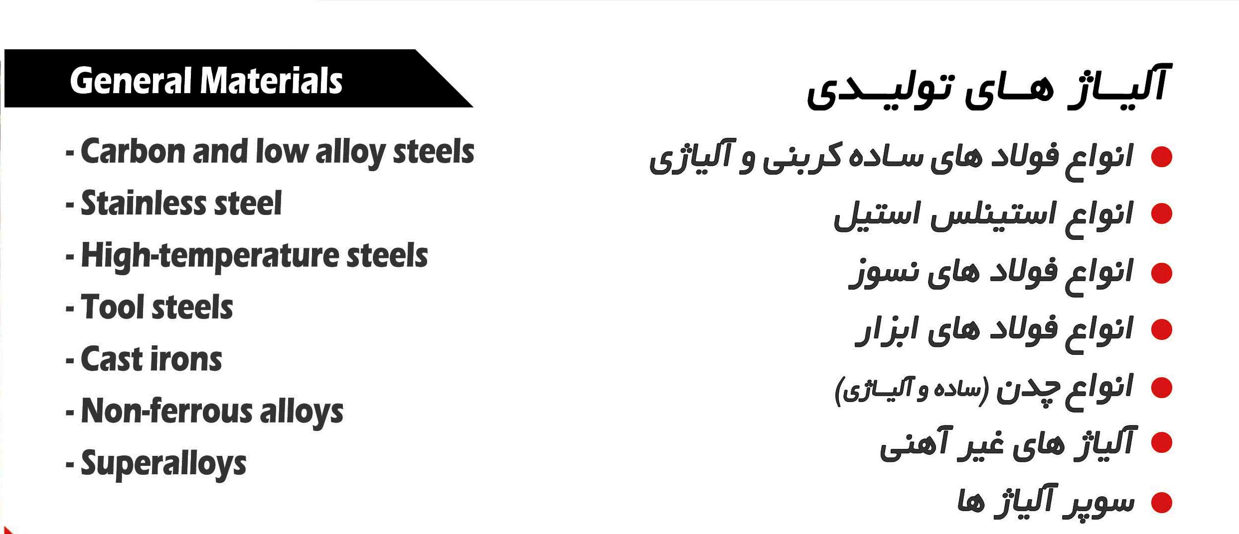 آلیاژهای تولیدی